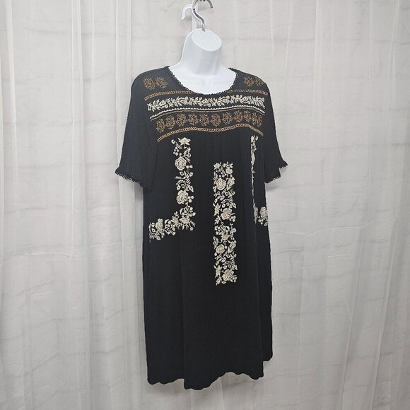 Knox Rose Black Embroidered Shift Dress Floral Boho Retro Festival M - Picture 5 of 13